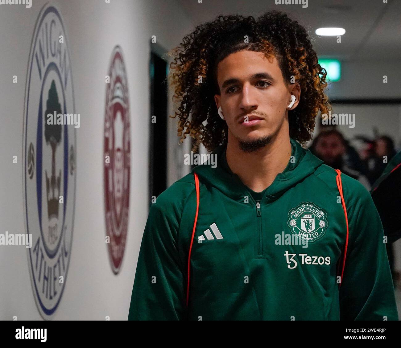 Wigan, UK. 08th Jan, 2024. Hannibal Mejbri of Manchester United arrives at the stadium before the Emirates FA Cup Third Round match Wigan Athletic vs Manchester United at DW Stadium, Wigan, United Kingdom, 8th January 2024 (Photo by Steve Flynn/News Images) Credit: News Images LTD/Alamy Live News Stock Photo