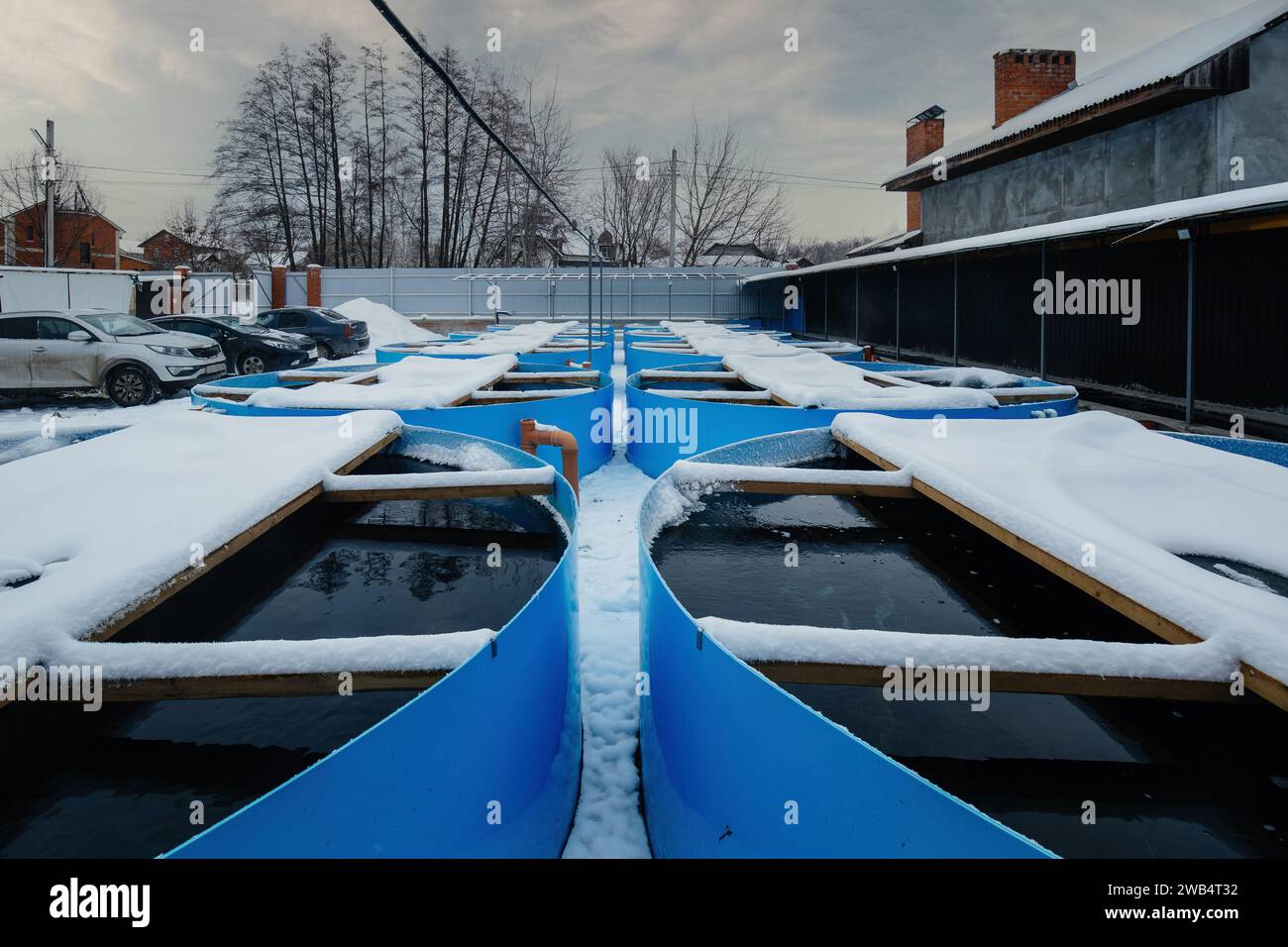Winter aquaculture ponds with heating Stock Photo Alamy