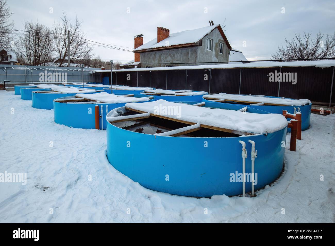 Winter aquaculture ponds with heating Stock Photo Alamy
