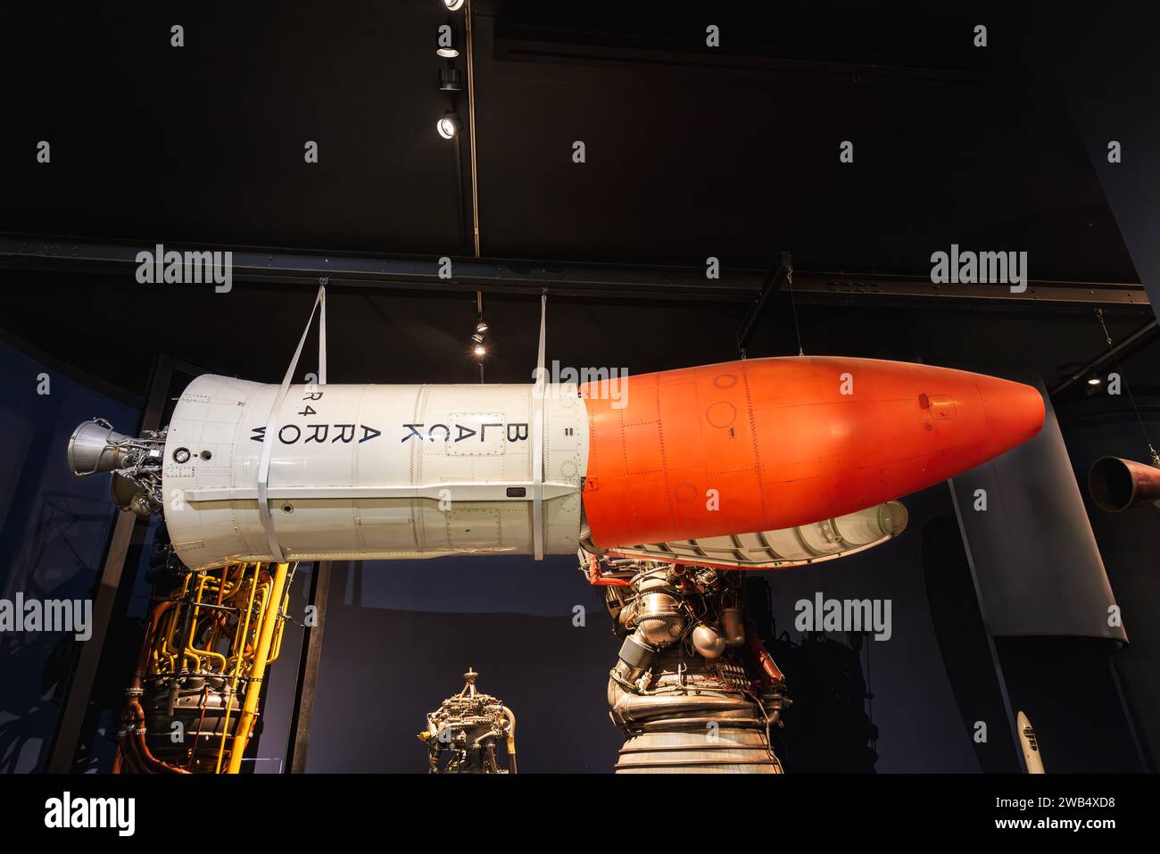 London, UK - May 19, 2023: Black Arrow, a British satellite expendable launch system, exposed at Science Museum of London, England, United Kingdom Stock Photo