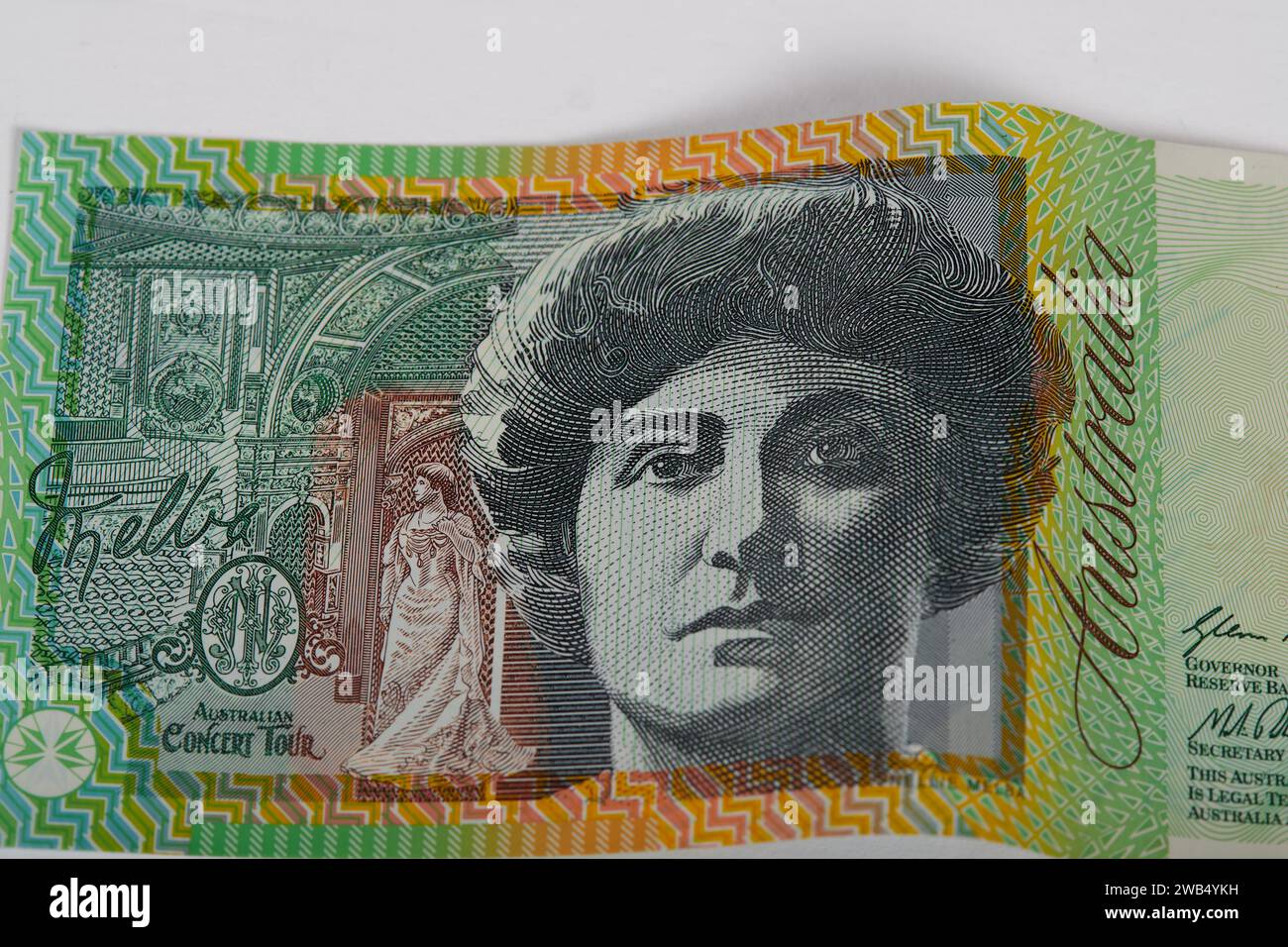 Australian currency, polymer notes, and coins featuring Australian animals on the front side and Queen Elizabeth ii on the back side! Stock Photo