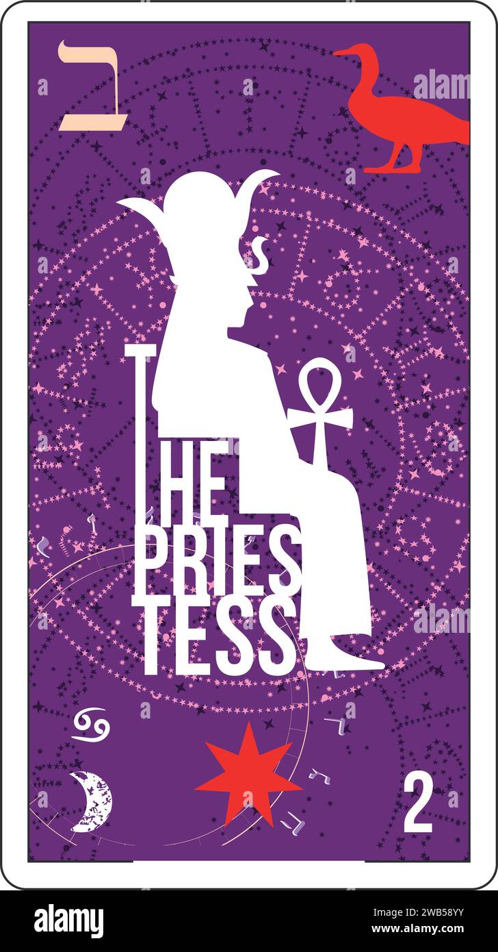Egyptian tarot card number 2, called The Priestess. Illustration about ancient culture and divination Stock Vector