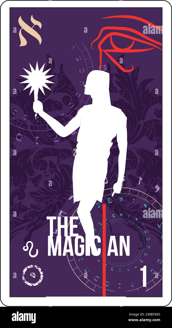 Egyptian tarot card called The Magician. Good illustration to tell the future. Stock Vector
