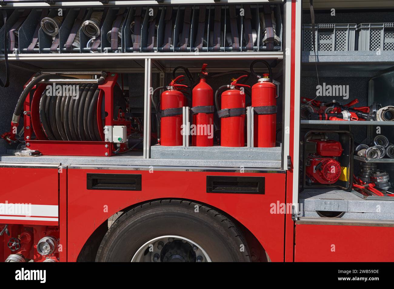 A state-of-the-art firetruck, equipped with advanced rescue technology ...