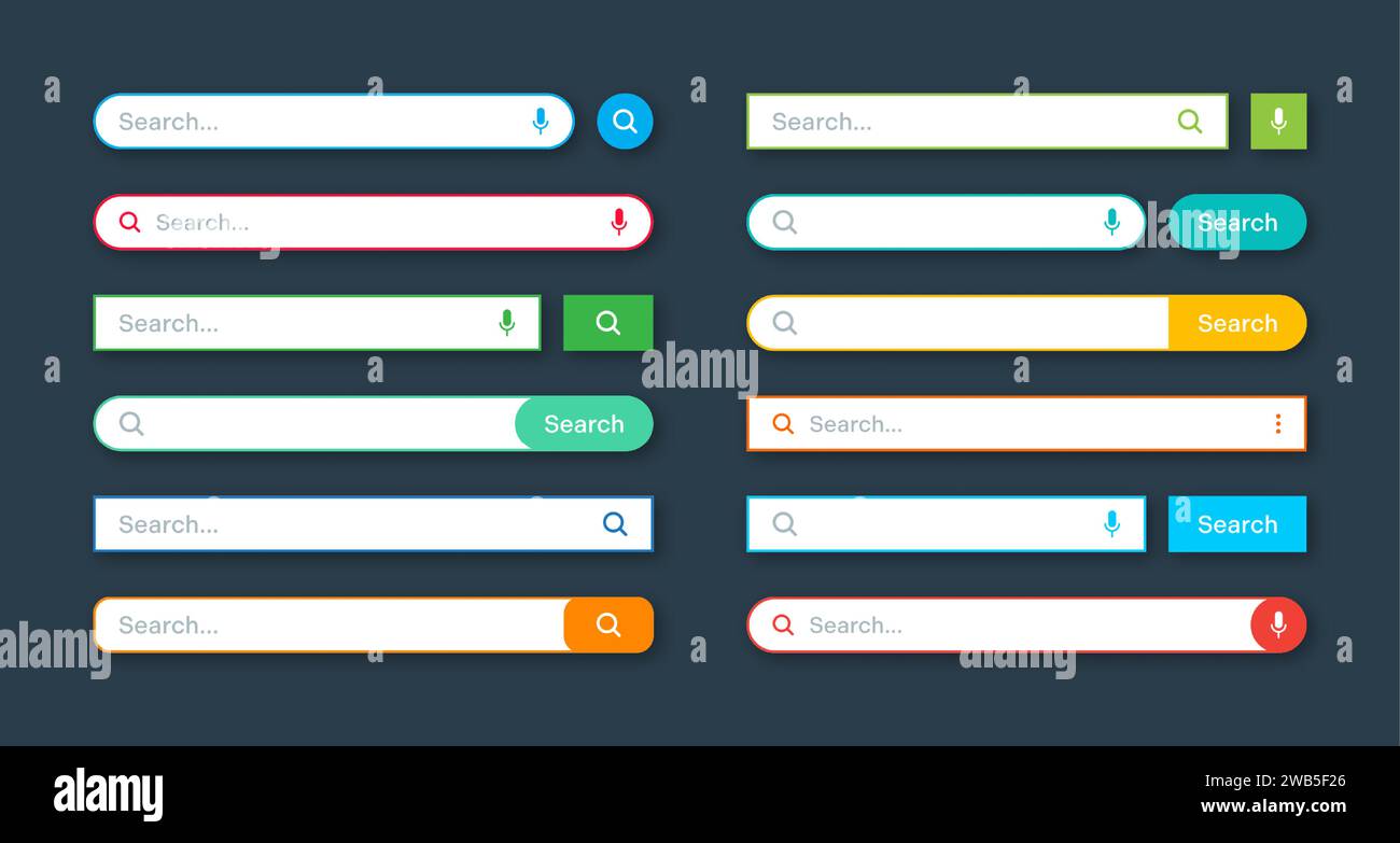 Colorful search bar templates. browser engine with search box