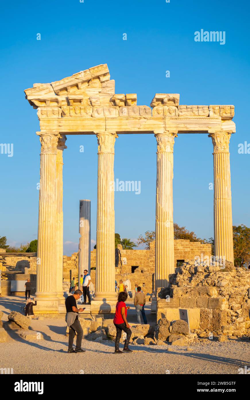 The Temple of Apollo - Roman temple, 150 A.D. during the Pax Romana era in the ancient Carian town of Side, in southern Turkey Stock Photo