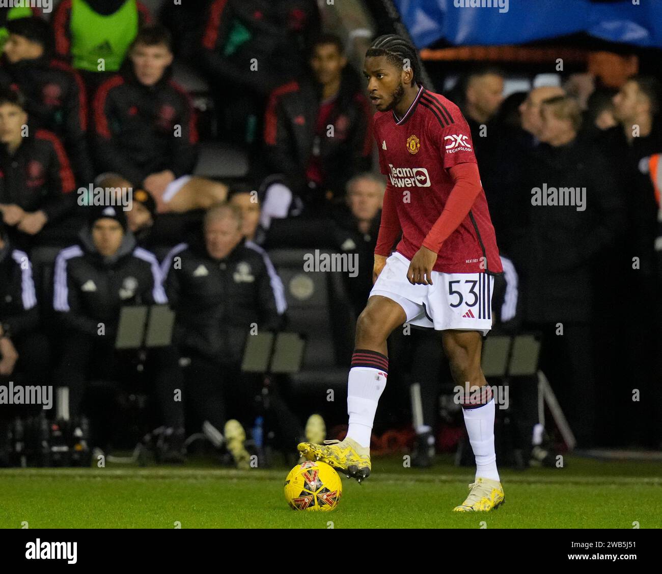 Wigan, UK. 08th Jan, 2024. Willy Kambwala of Manchester United during the Emirates FA Cup Third Round match Wigan Athletic vs Manchester United at DW Stadium, Wigan, United Kingdom, 8th January 2024 (Photo by Steve Flynn/News Images) Credit: News Images LTD/Alamy Live News Stock Photo