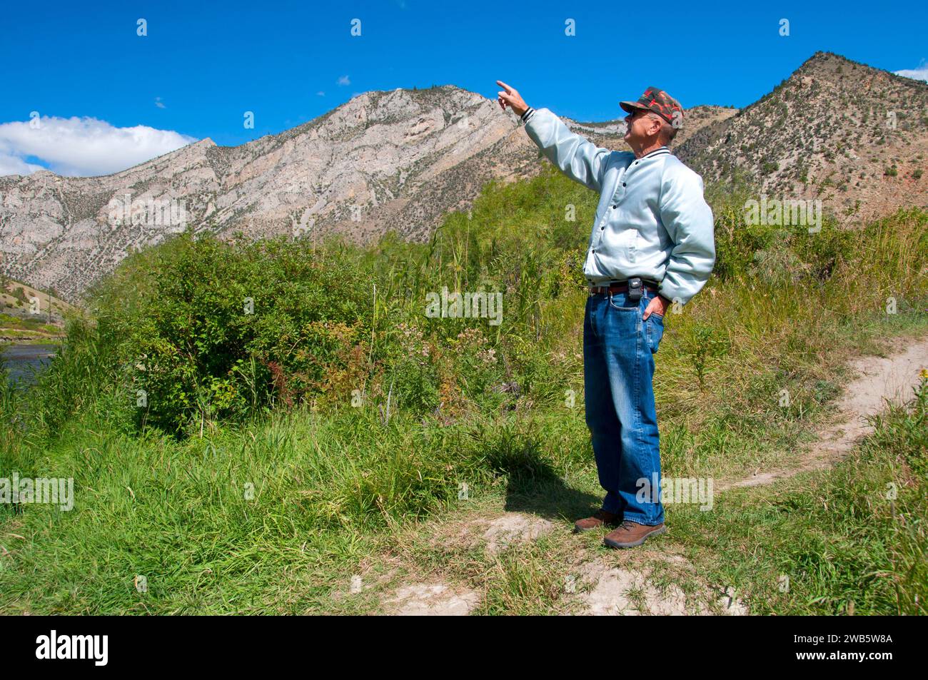 Hiker, Limespur Fishing Access Site, Jefferson County, Montana Stock