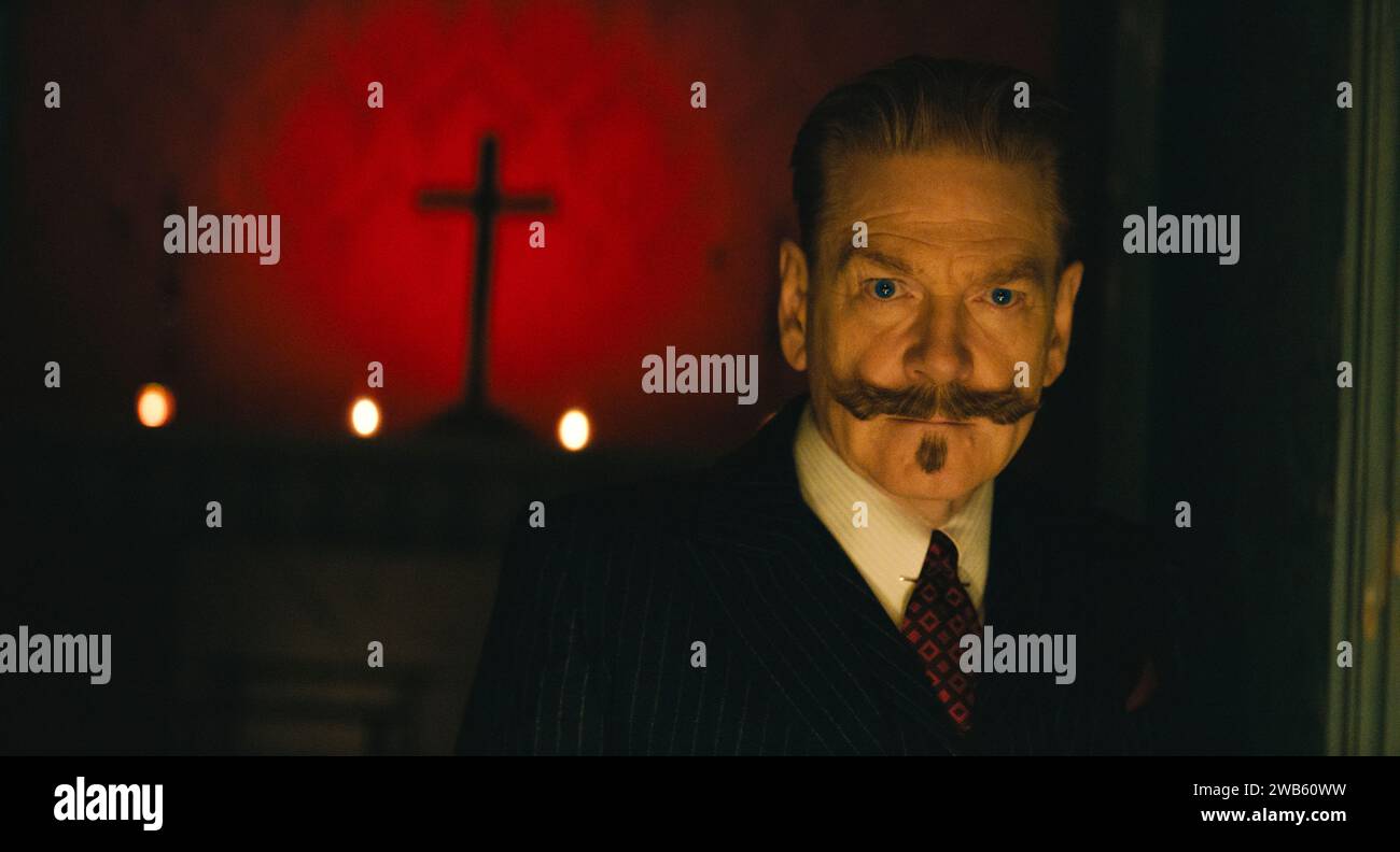 A Haunting in Venice (2023) directed by Kenneth Branagh and starring Kenneth Branagh, Michelle Yeoh and Jamie Dornan. In post-World War II Venice, Poirot, now retired and living in his own exile, reluctantly attends a seance. But when one of the guests is murdered, it is up to the former detective to once again uncover the killer. Publicity still ***EDITORIAL USE ONLY***. Credit: BFA / 20th Century Studios Stock Photo