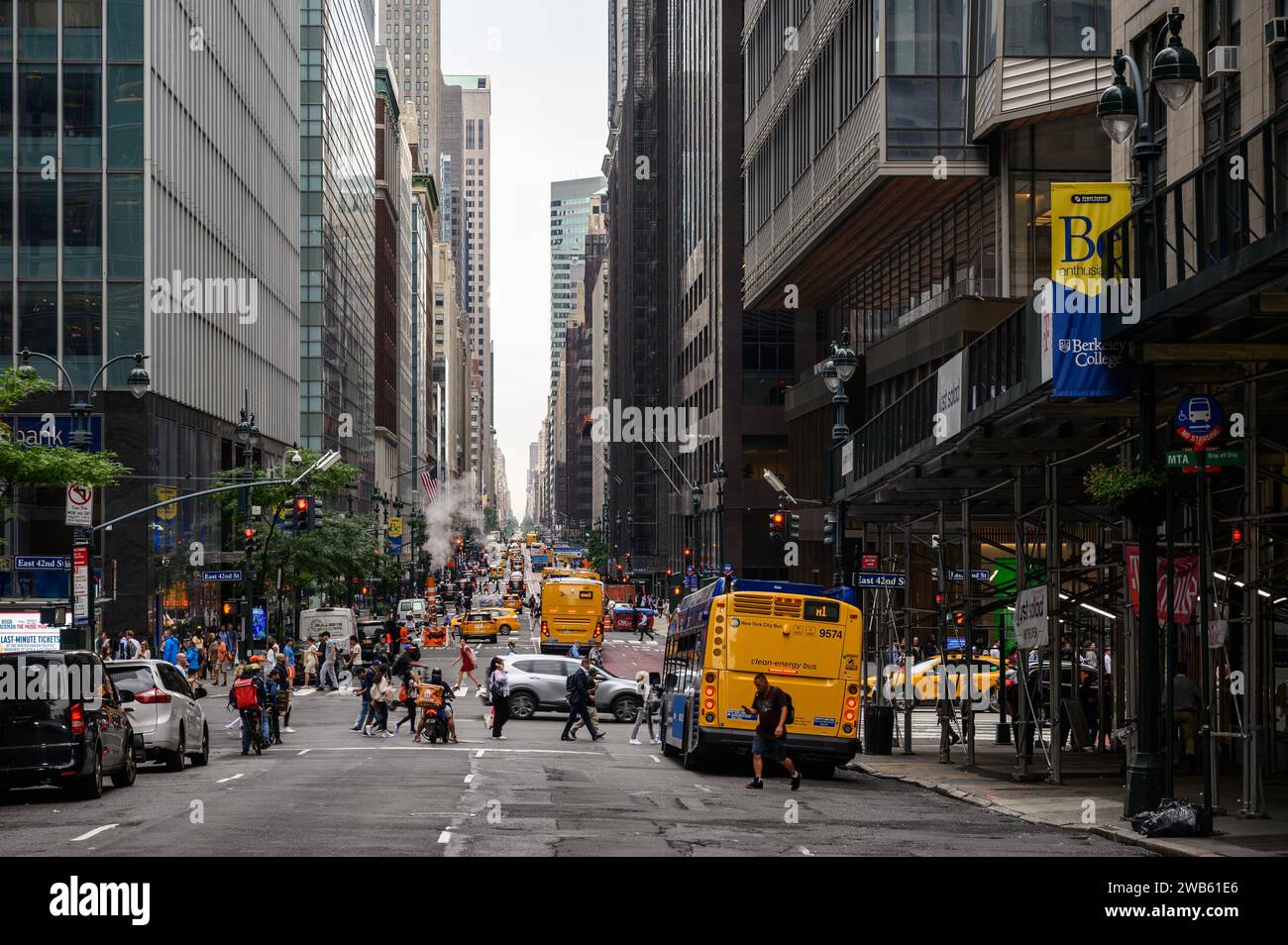 Cloudy summer afternoon on a main avenue in New York, USA. Stock Photo
