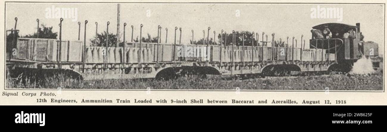 12th Engineers, ammunition train loaded with 9-inch shell between ...