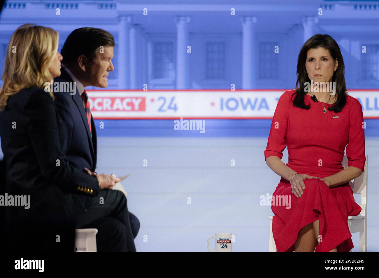 Des Moines, United States. 08th Jan, 2024. Anchors Martha MacCallum and
