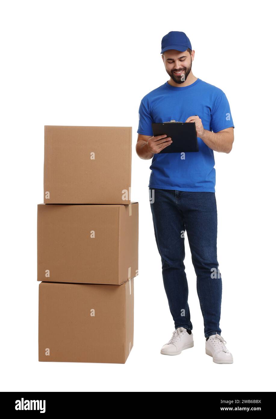 Happy young courier stack hi-res stock photography and images - Alamy