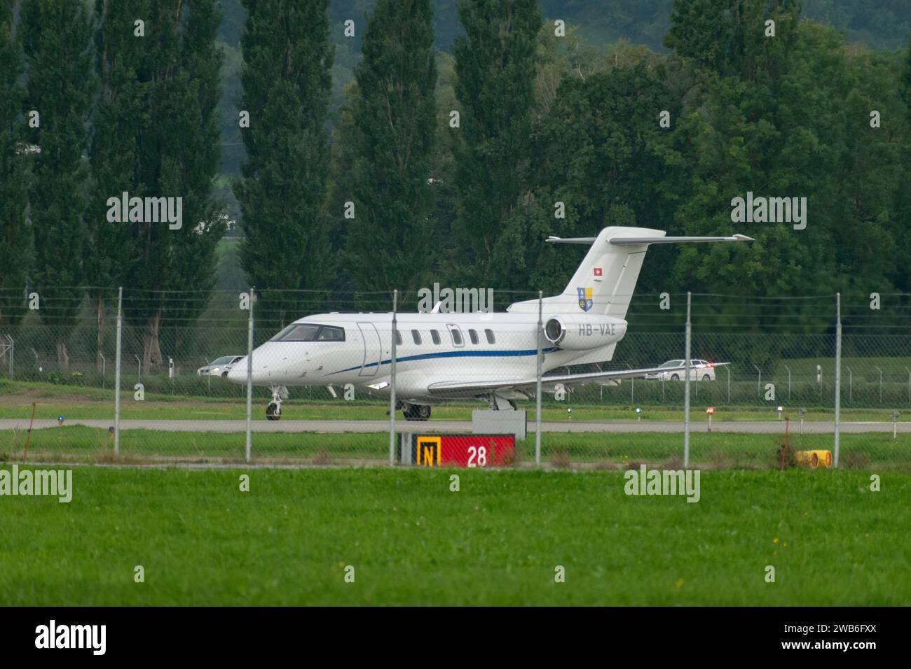 Altenrhein Airport, Saint Gallen, Switzerland, September 12, 2023 HB-VAE Pilatus PC-24 aircraft is taxiing on the runway Stock Photo