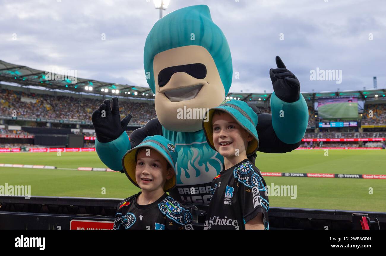 Brisbane, Australia. 7th Jan 2024. Brisbane Heat mascots entertain the