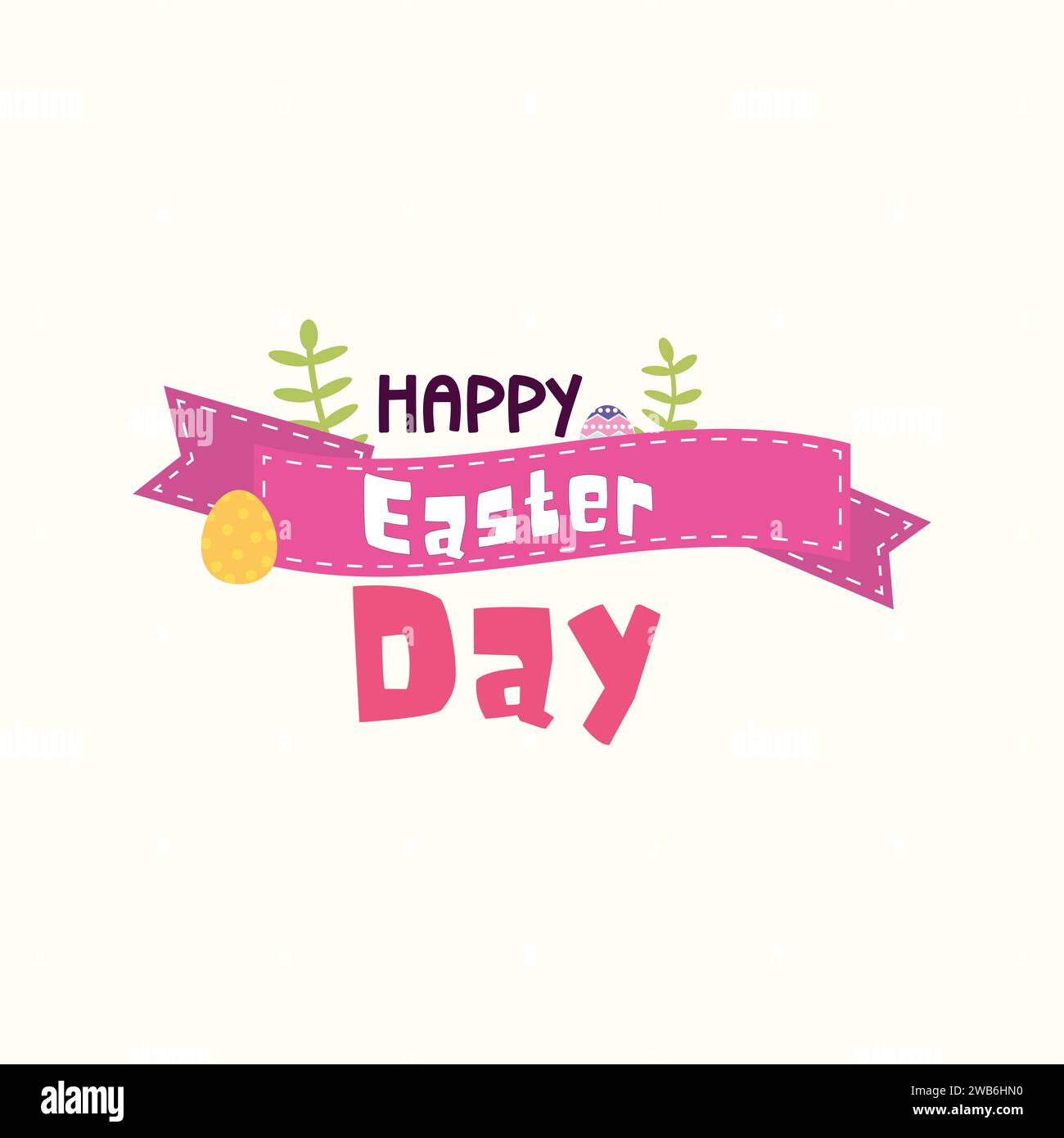 Happy Easter egg flat design with pink ribbon Stock Vector