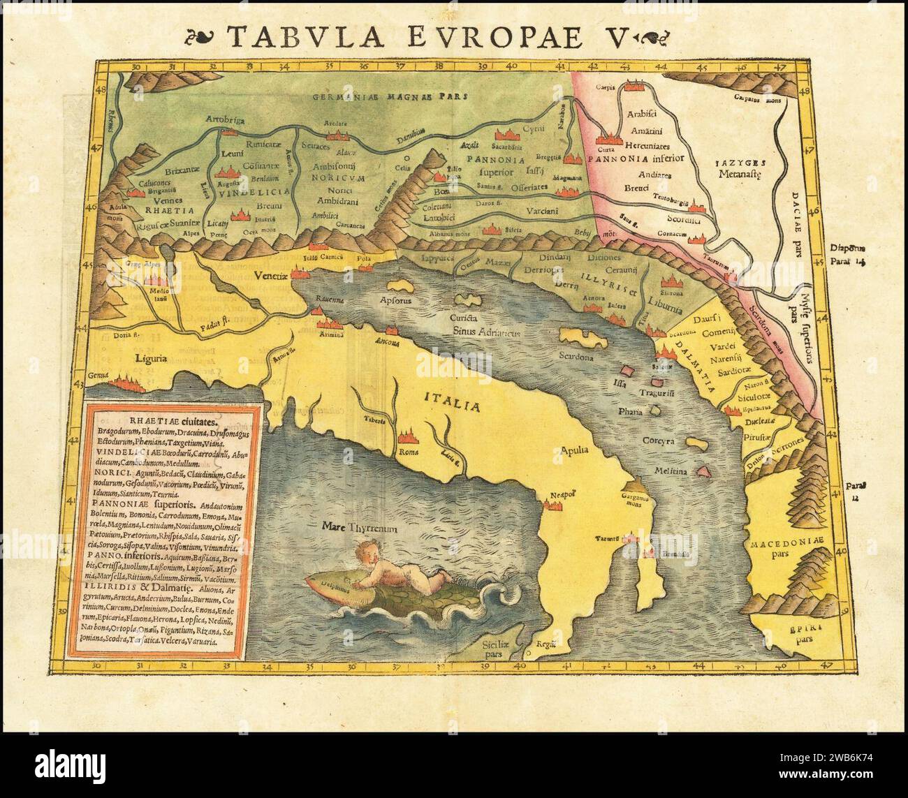 1545 Ptolemy's 5th European Map by Sebastian Munster. Stock Photo