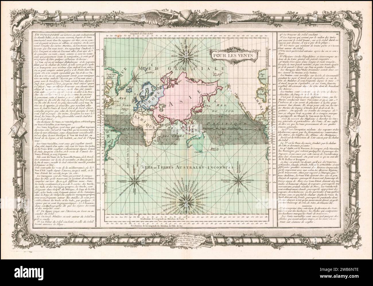 1756 map of the world by Buy de Mornas. Stock Photo