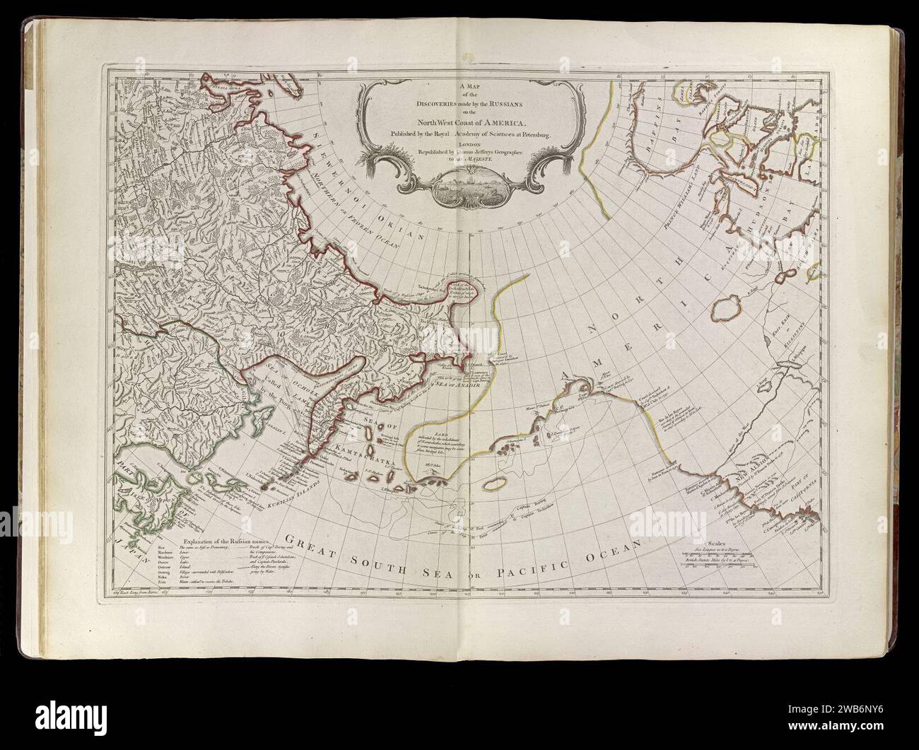 1768 A map of the discoveries made by the Russians on the North West coast of America, by the Royal Academy of Sciences at Petersburg, Thomas Jefferys, Stock Photo