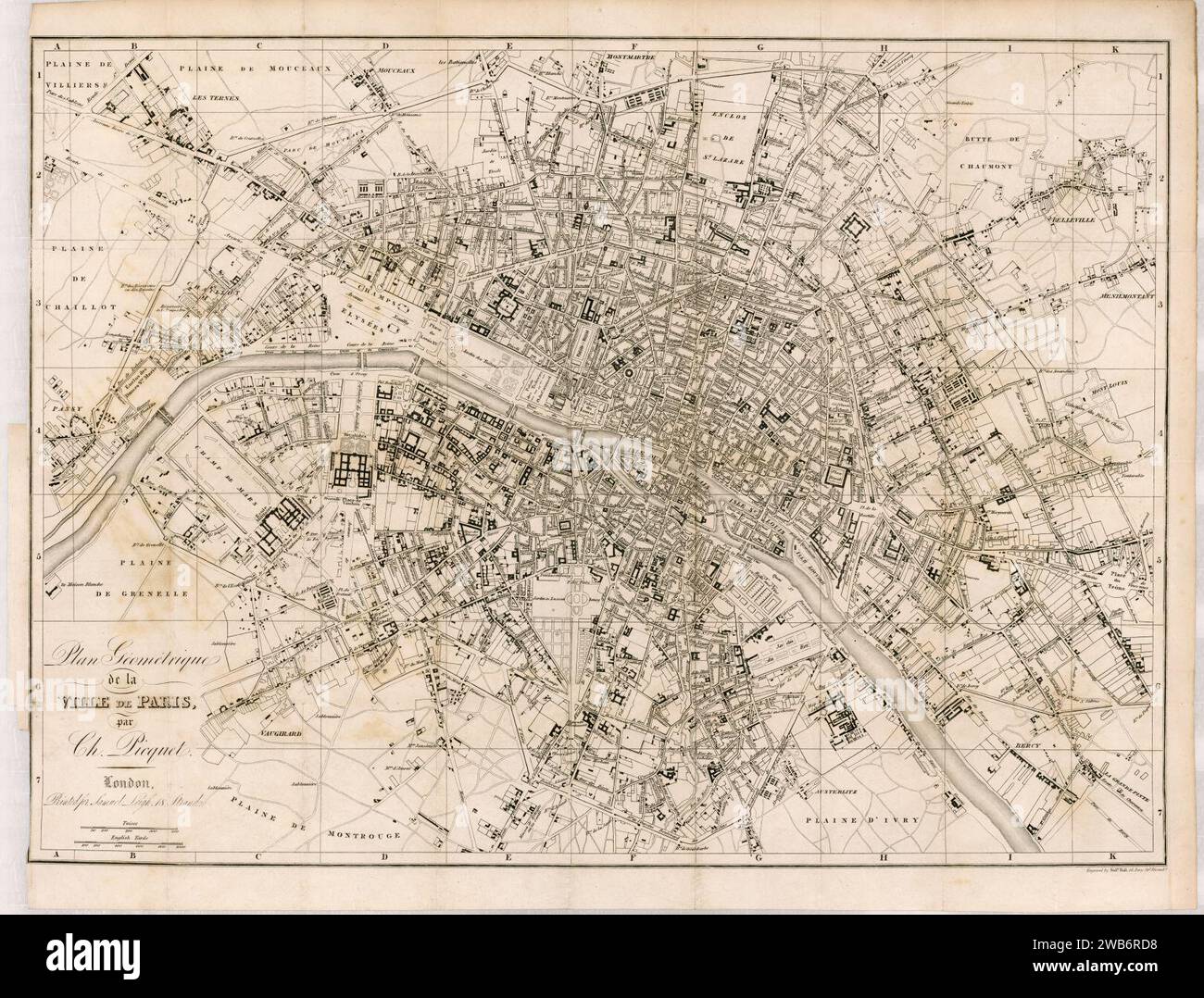 1820s map - Plan géométrique de la ville de Paris. Stock Photo
