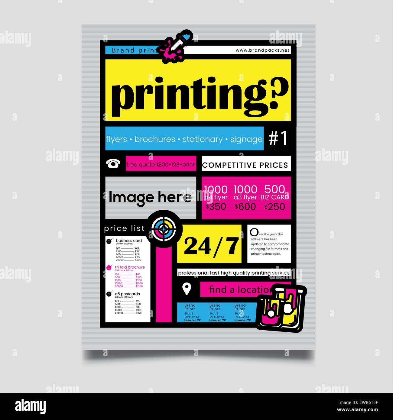 Print service identity polygraphy cmyk design vector. Paper in a