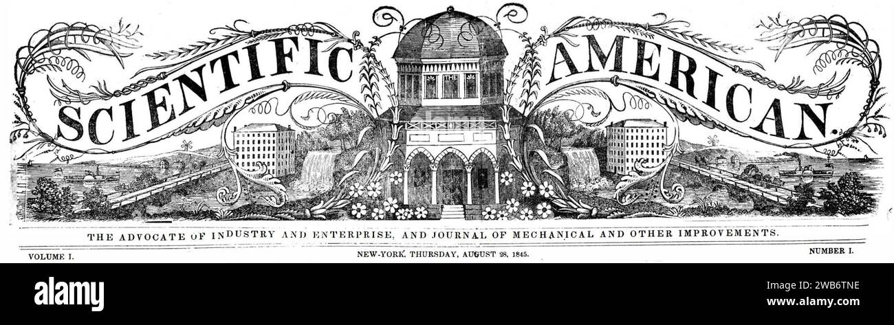 1845 08 28 Scientific American - Logo on top of first edition of Scientific American. Stock Photo