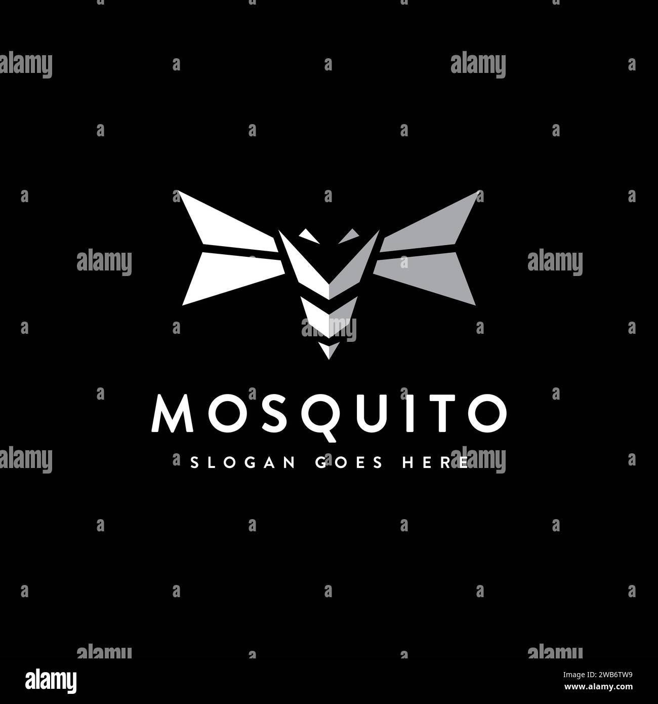 Modern abstract flying mosquito logo icon vector template on black background Stock Vector