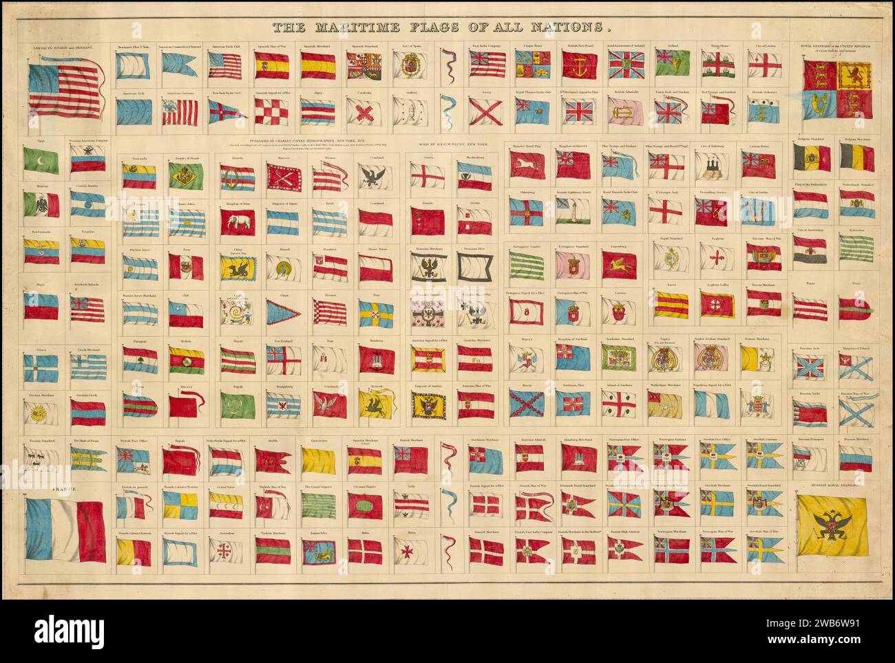 1851 chart of maritime flags of the world by Charles Copley Stock Photo