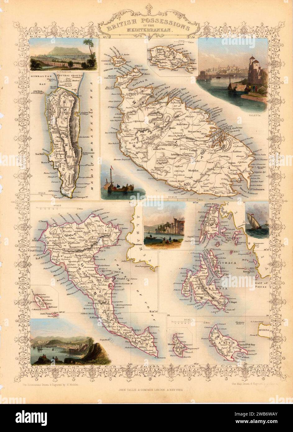 1851 Tallis map of British Possessions in the Mediterranean (engraved by John Rapkin). Stock Photo
