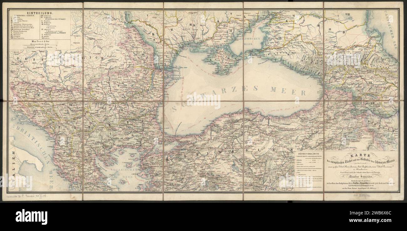 1860 map - Karte der europäischen Türkei und des Gebiets des Schwarzen Meeres, enthaltend einen grossen Theil Klein-Asiens, Süd-Russlands, einen Theil Persiens u. Kaukasien. Stock Photo