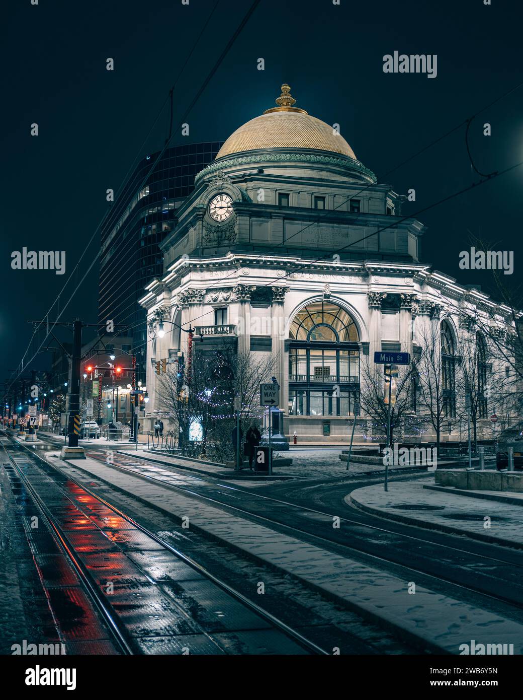 The Buffalo Savings Bank at night, Buffalo, New York Stock Photo