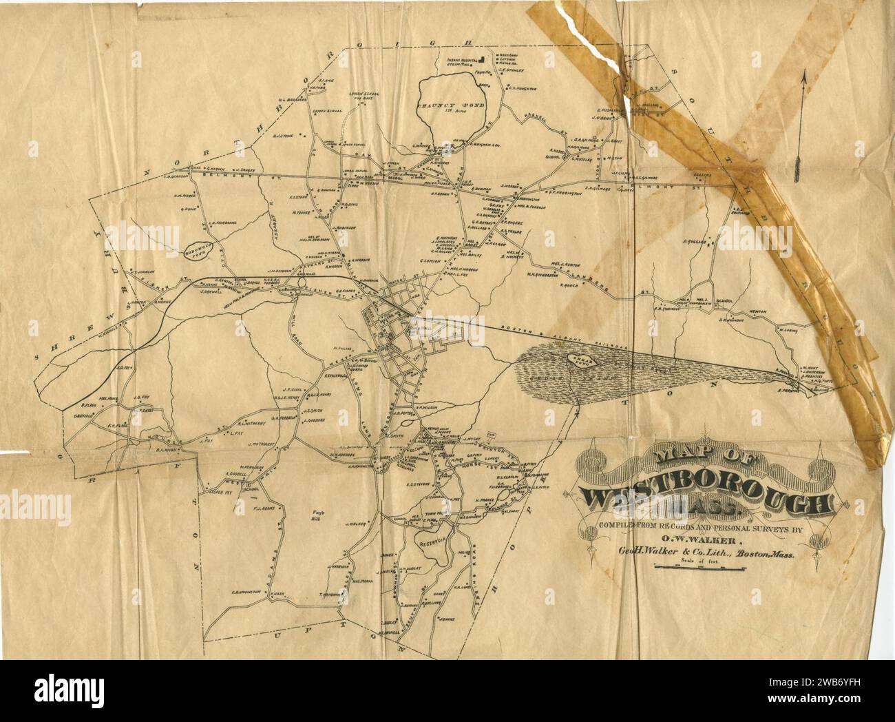 18701889 (circa) Map of Westborough, Massachusetts, by O. W. Walker
