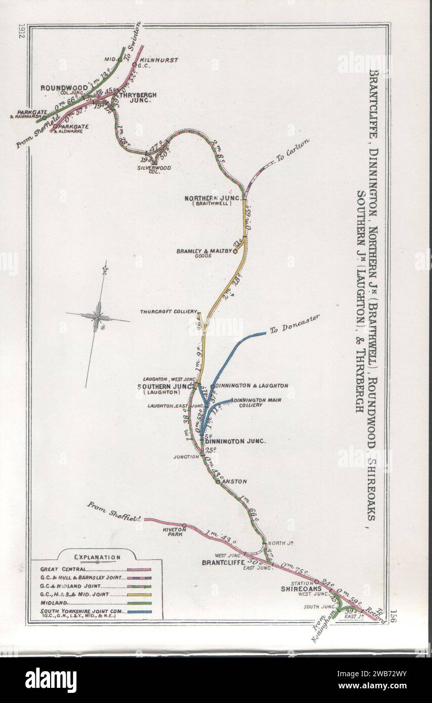 Brantcliffe, Dinnington, Northern Jn(Brathwell), Roundwood, Shireoaks, Southern Jn(Laughton) & Thrybergh RJD 156. Stock Photo