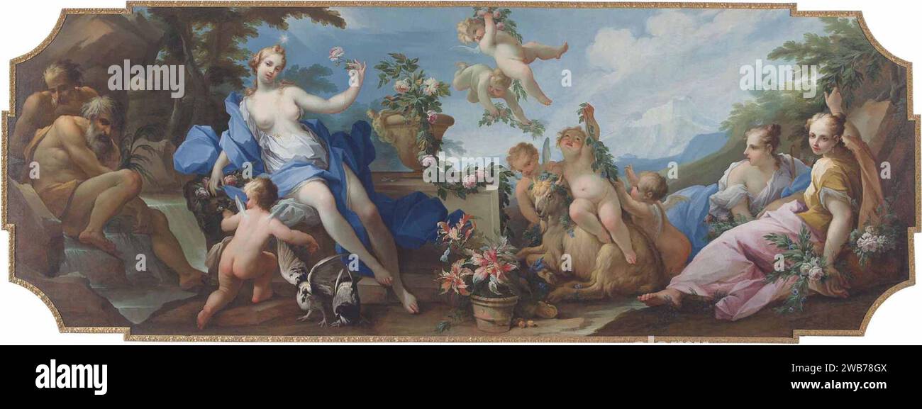 Giovanni Camillo Sagrestani and Studio - Aurora and Diana, or an Allegory of Spring. Stock Photo