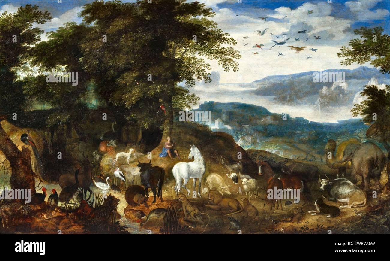 Jacob Savery (I) - Orpheus Charming the Animals and Trees with his Song. Stock Photo