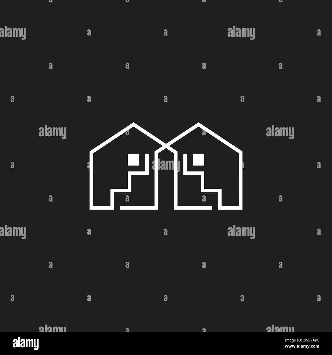linked house triangle stairs thin line logo vector Stock Vector