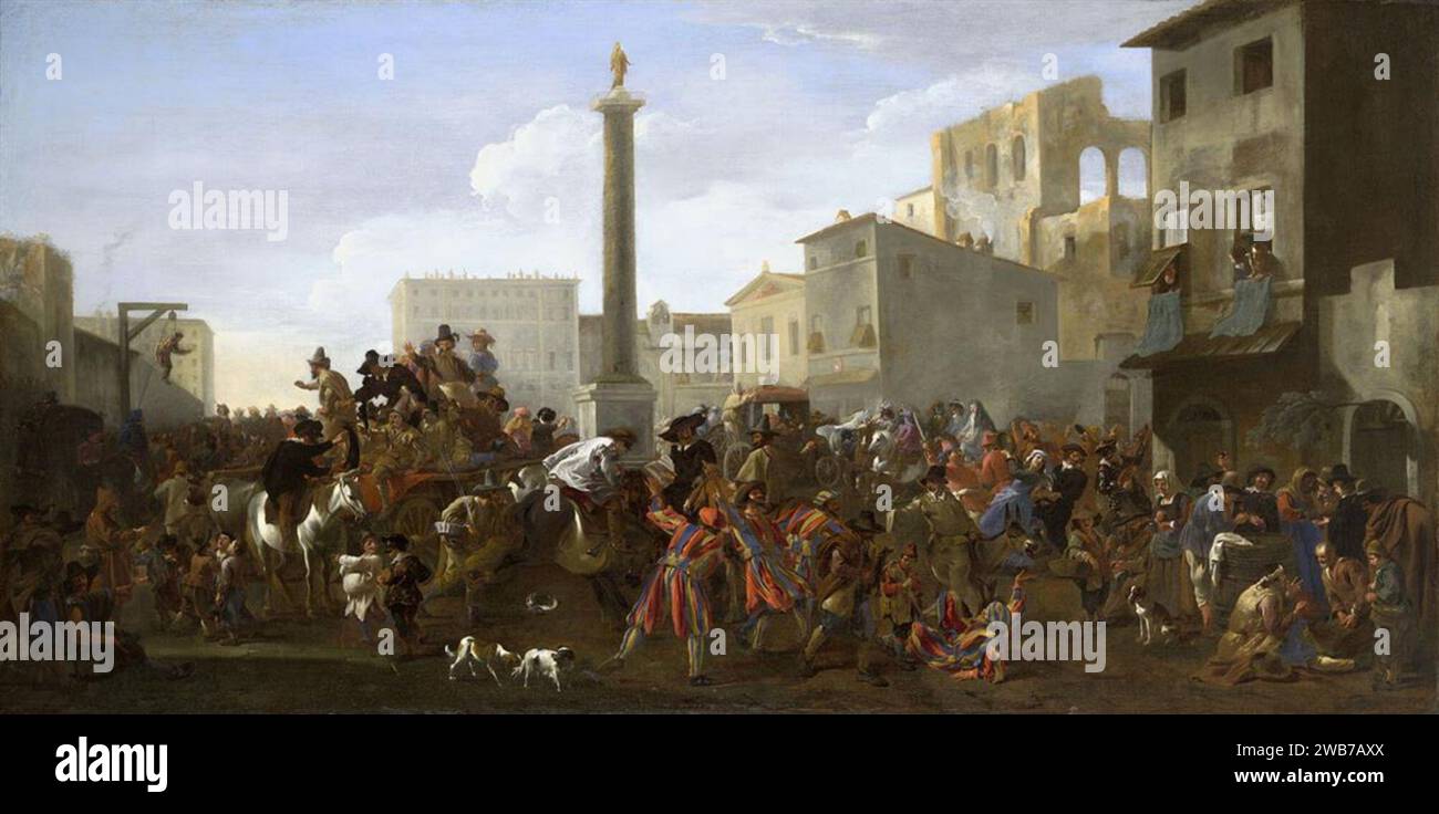 De Jan Rome Jan Miel Carnival in the Piazza Colonna, Rome, 1645 Stock Photo - Alamy
