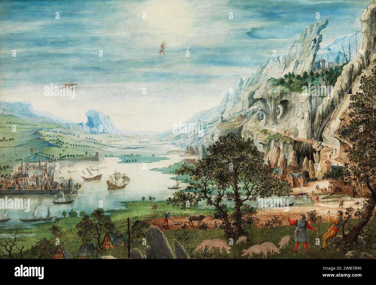 Jan van Stinemolen - Rocky landscape with the fall of Icarus. Stock Photo
