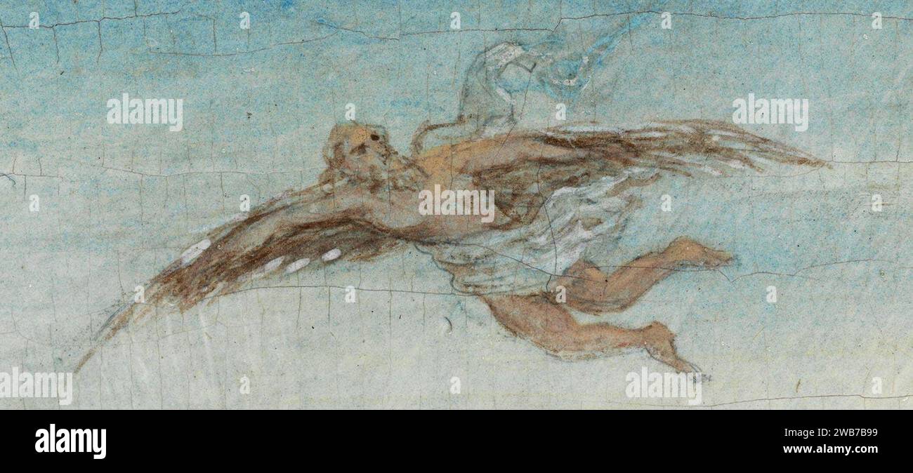 Jan van Stinemolen - Rocky landscape with the fall of Icarus (Daedalus in flight). Stock Photo