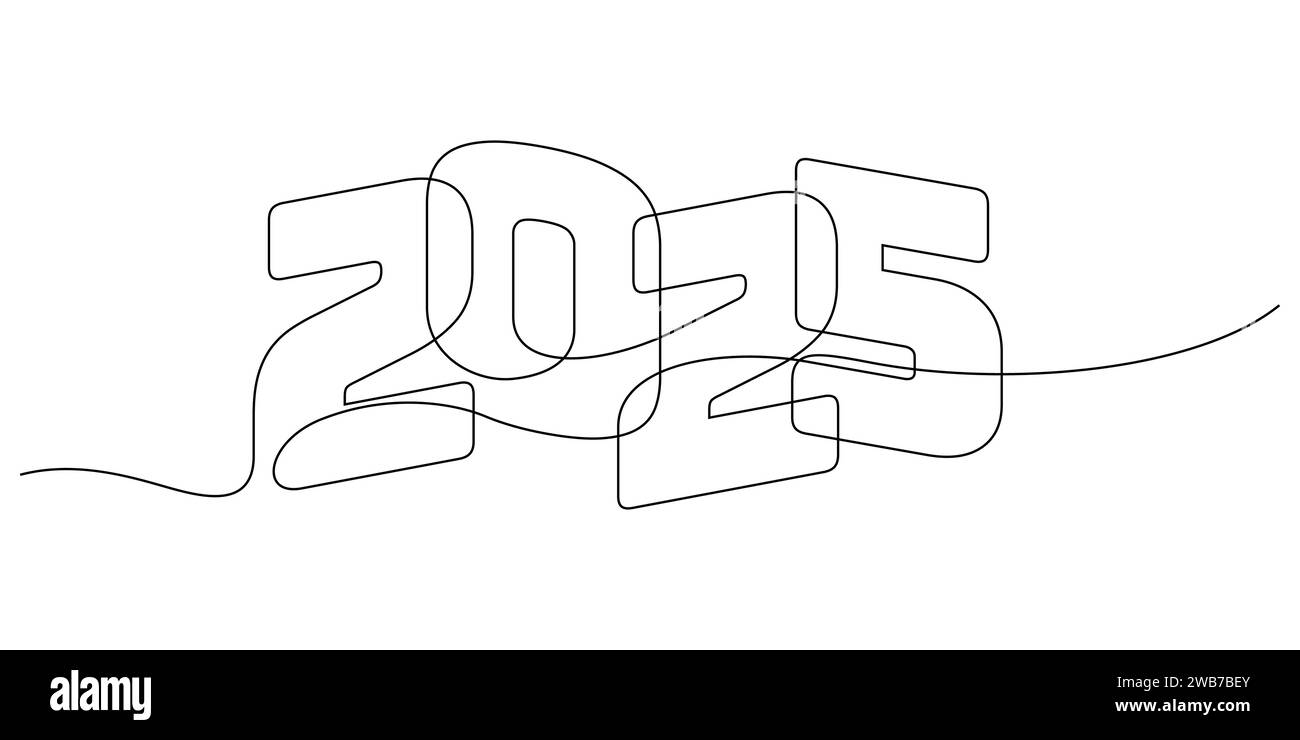 continuous line drawing 2025 beginning of the year thin line illustration overlapped Stock
