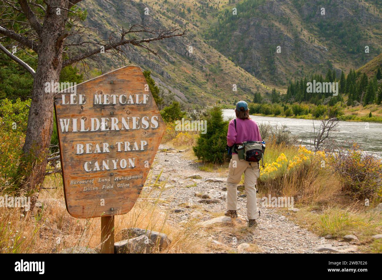 Wilderness sign by Madison River, Lee Metcalf Wilderness AreaBear Trap