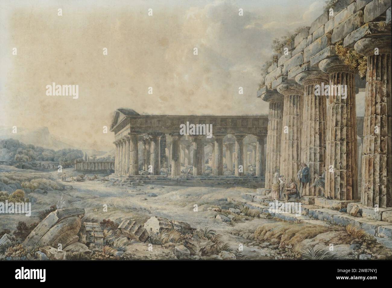 ''The Temple of Apollo (Paestum)'' (1789) by Abraham-Louis-Rodolphe Ducros (Moudon, 1748 - Lausanne, 1810). Stock Photo