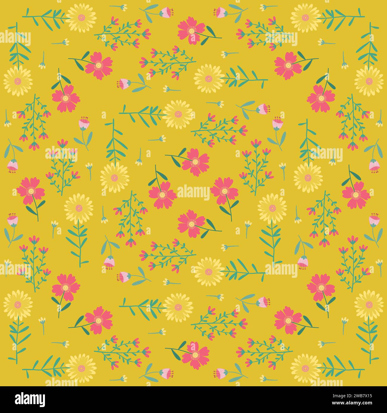 Floral Seamless Pattern of Flowers in Pink and Yellow on Old Gold Color ...