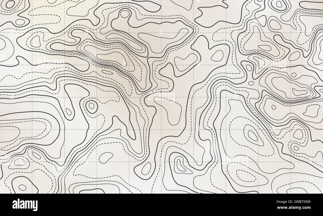 Ocean bottom topographic line map curvy wave isolines vector 