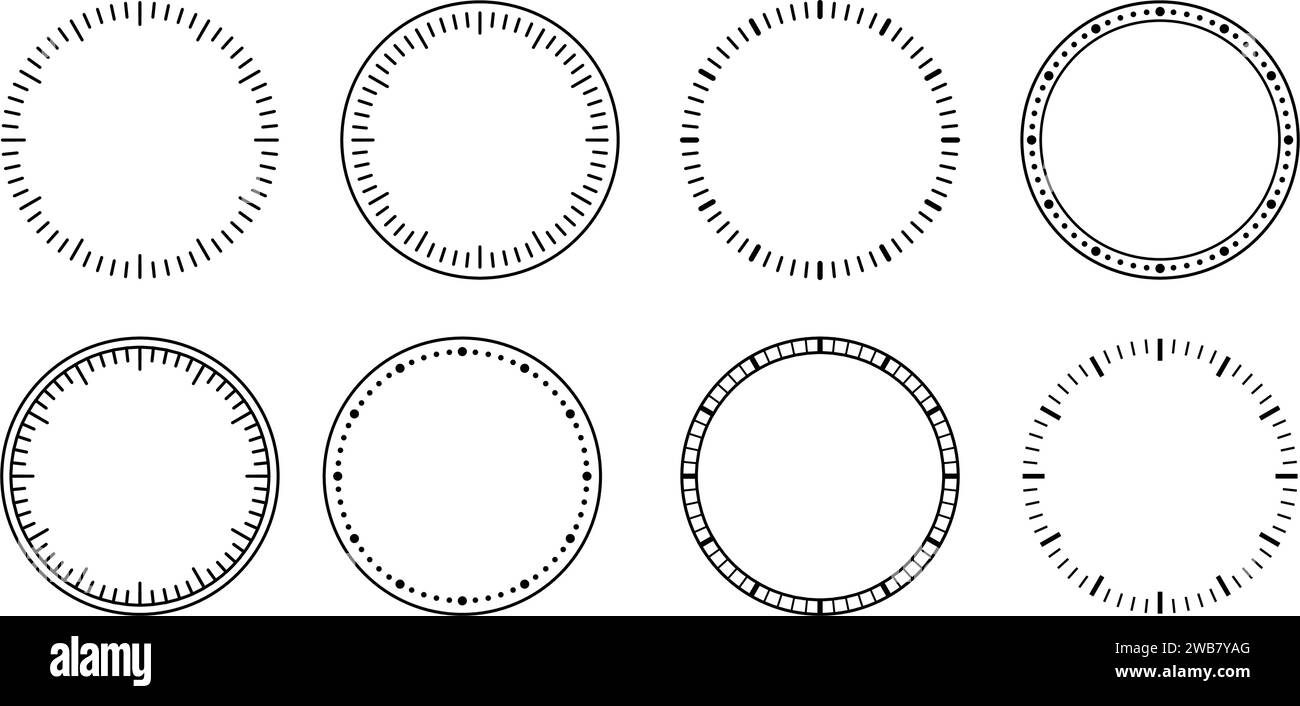 Blank mechanical clock face divided into seconds and minutes. Round meter scale. Watch dial. Timer template. Simple clock face. Vector illustration on Stock Vector
