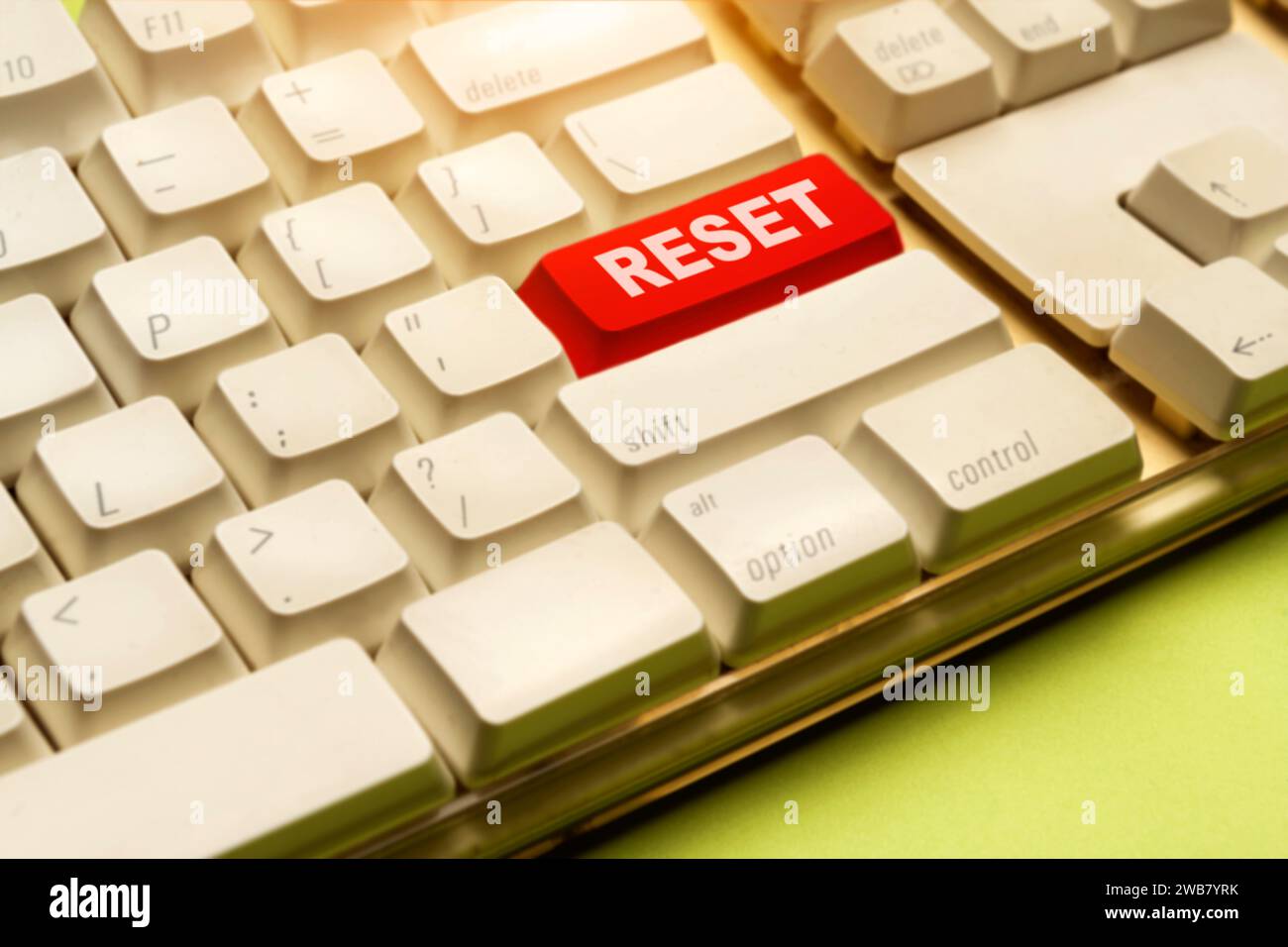 Closeup view of words of Reset on the computer keyboard button. New ...