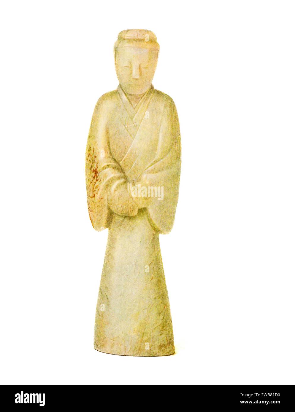 Figure of a courtier in translucent jade. T’ang dynasty. H. 280mm from Chinese art : one hundred plates in colour reproducing pottery & porcelain of all periods, jades, lacquer, paintings, bronzes, furniture, etc., etc. by   Hobson, R. L. (Robert Lockhart), 1872-1941 Publication date 1927 Publisher New York : The Macmillan Company Stock Photo