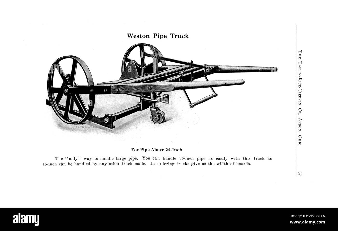Weston Pipe Truck from the catalogue Pioneer clay working machinery FOR THE MANUFACTURE OF SEWER PIPE, DRAIN TILE, CONDUITS,  STONEWARE, BRICK AND OTHER CLAY PRODUCTS by Taplin-Rice-Clerkin Co. Akron, Ohio 1922 Stock Photo
