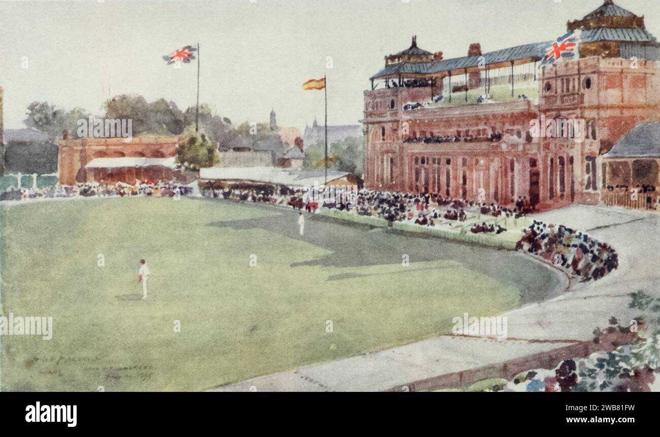 The Pavilion at 'Lord's' Sketched from the grand stand painting by Herbert Marshall, 1905 Herbert Menzies Marshall (1 August 1841 – 2 March 1913) was an English watercolour painter and illustrator, and earlier in life a cricket player. Stock Photo