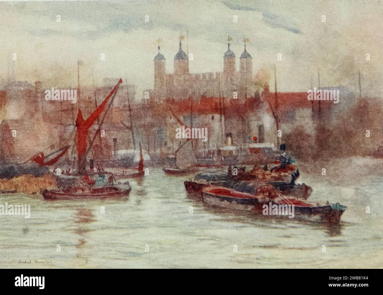 The Tower of London painting by Herbert Marshall, 1905 Herbert Menzies Marshall (1 August 1841 – 2 March 1913) was an English watercolour painter and illustrator, and earlier in life a cricket player. Stock Photo